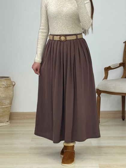 دامن کتان پاییزه همراه کمربند کد1816